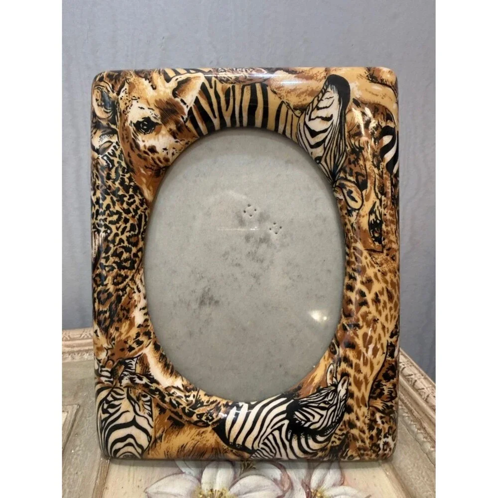 Vintage African Safari Animal Print Photo Picture Frame Giraffe Zebra